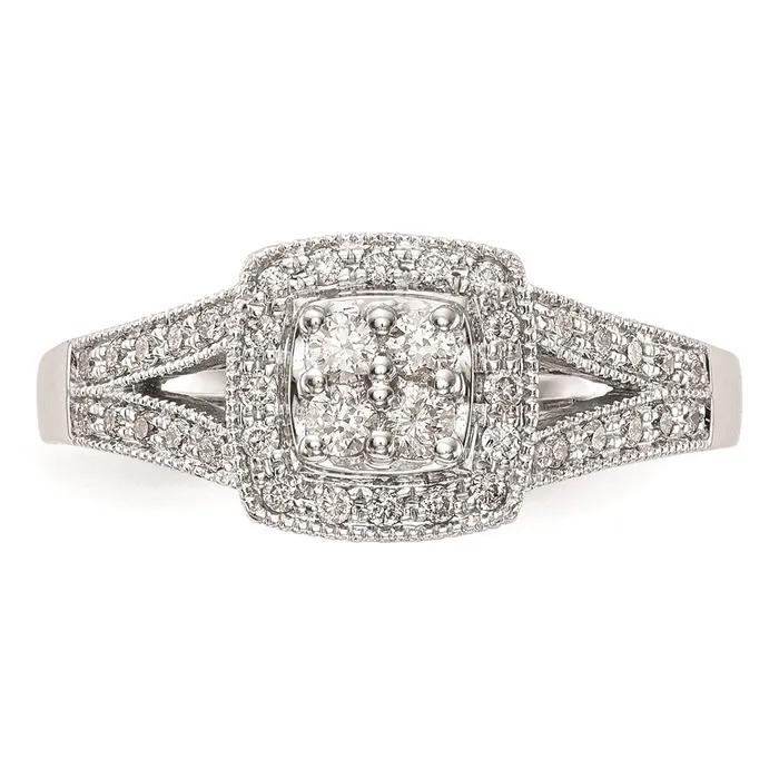 14K White Gold Complete Real Diamond Cluster Engagement Ring Goldiacom Rings