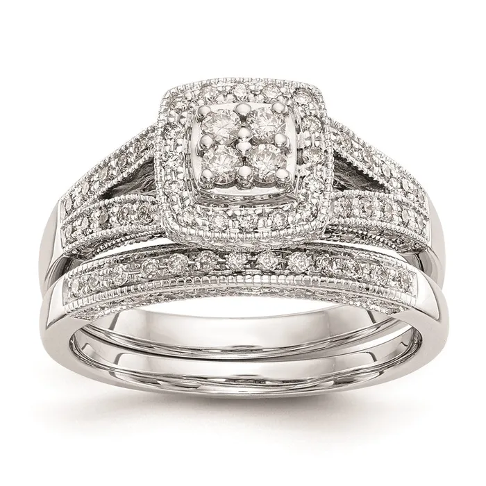 14K White Gold Complete Real Diamond Cluster Engagement Ring Goldiacom Rings