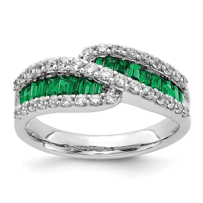 14k White Gold Emerald Real Diamond Ring Goldia Rings