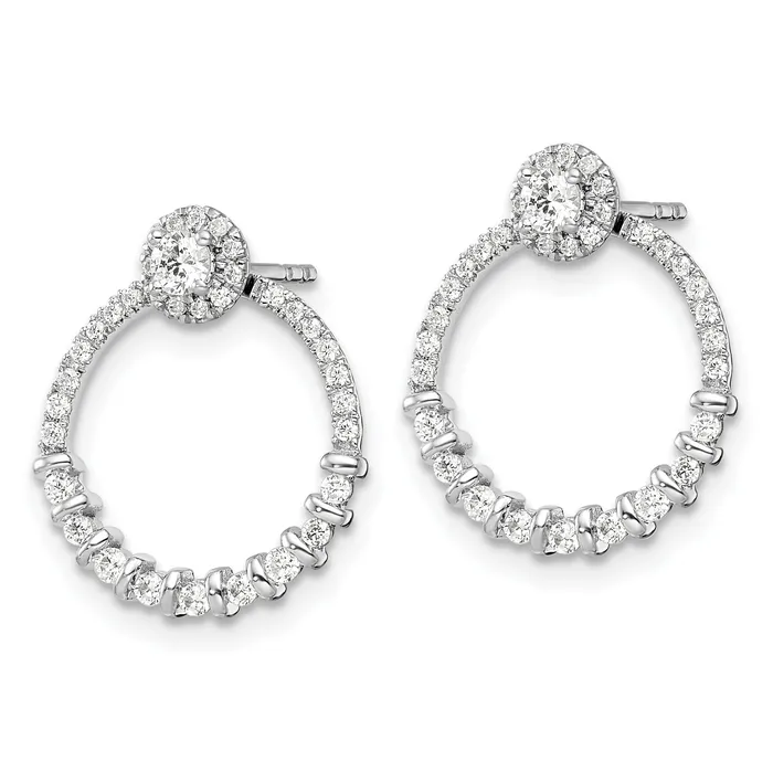 14K White Gold Lab Grown VSSI G Diamond Circle Jacket and Post Earrings Goldia Earrings