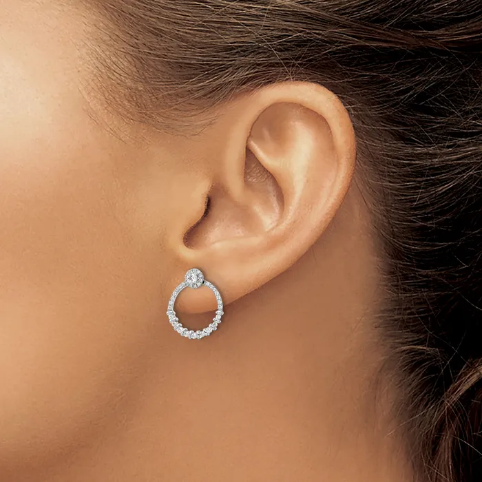 14K White Gold Lab Grown VSSI G Diamond Circle Jacket and Post Earrings Goldia Earrings