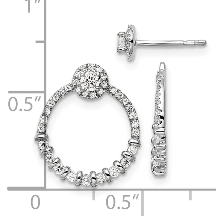 14K White Gold Lab Grown VSSI G Diamond Circle Jacket and Post Earrings Goldia Earrings