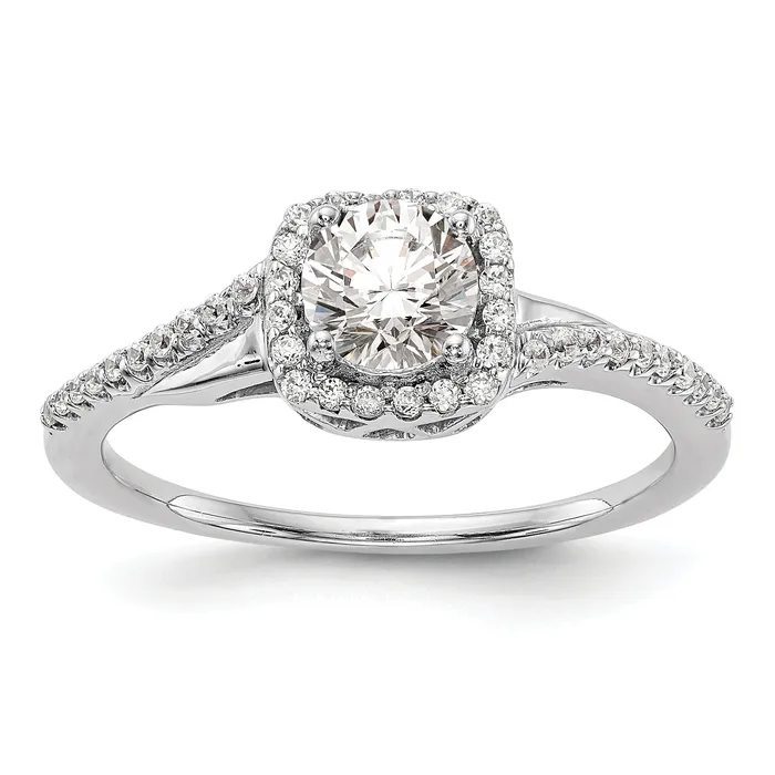 14K White Gold Lab Grown VSSI G Diamond Cushion Halo Engagement Ring Goldia Rings