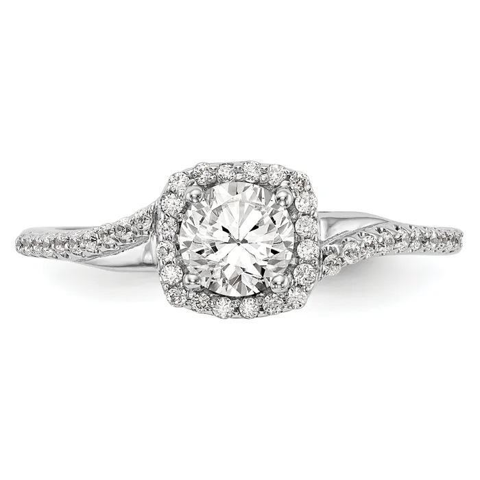 14K White Gold Lab Grown VSSI G Diamond Cushion Halo Engagement Ring Goldia Rings