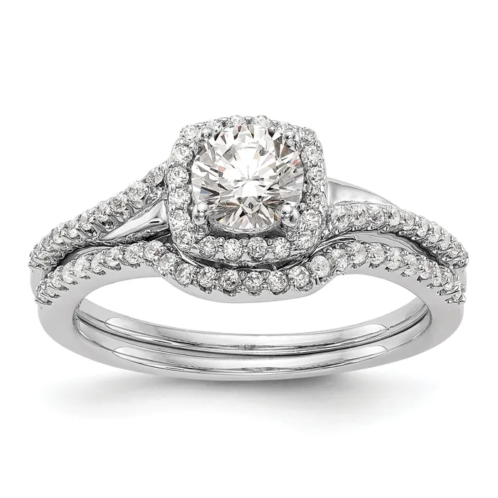 14K White Gold Lab Grown VSSI G Diamond Cushion Halo Engagement Ring Goldia Rings