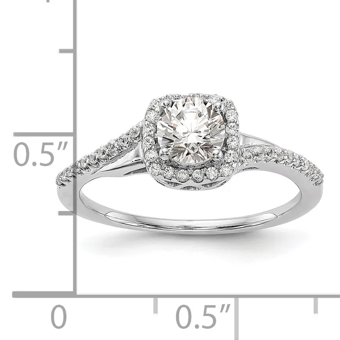 14K White Gold Lab Grown VSSI G Diamond Cushion Halo Engagement Ring Goldia Rings