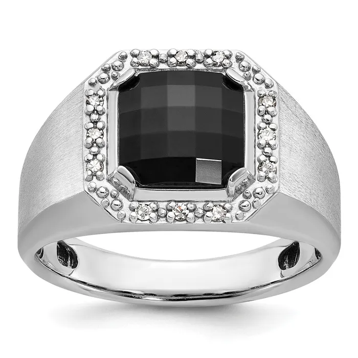 14k White Gold Mens Onyx and 18 carat Diamond Complete Ring Goldia Rings