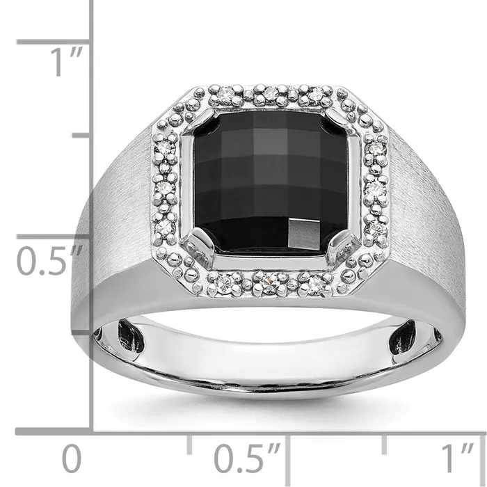 14k White Gold Mens Onyx and 18 carat Diamond Complete Ring Goldia Rings