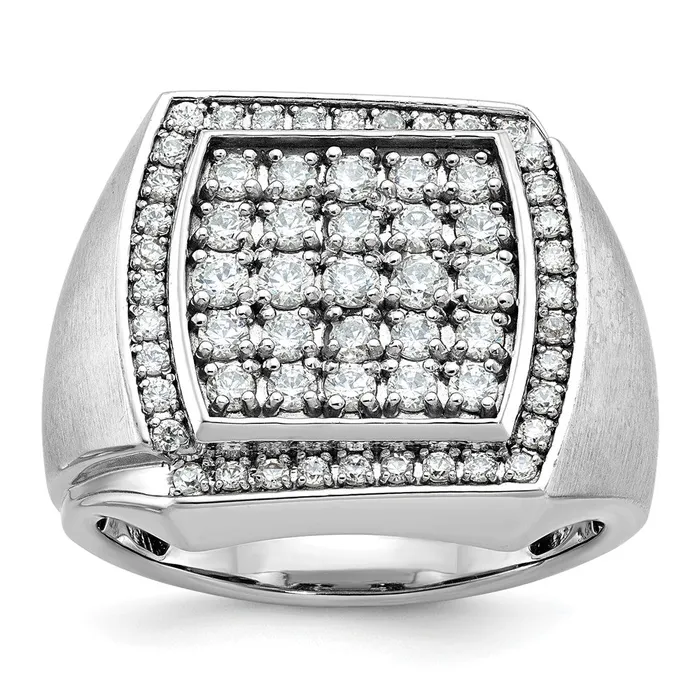 14k White Gold Mens Polished and Satin 13 carat Diamond Complete Ring Goldia Rings