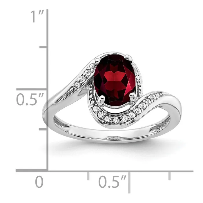 14k White Gold Oval Garnet and Real Diamond Bypass Ring Goldia Rings