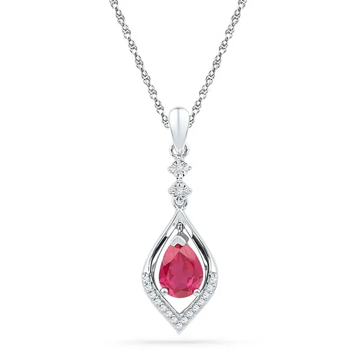 14k White Gold Pear Created Ruby Solitaire Dangle Pendant 1 Cttw gndatlanta Necklaces