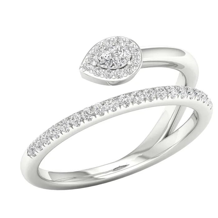 14k White Gold Pear Diamond Spiral Teardrop Band Ring 14 Cttw gndatlanta Rings