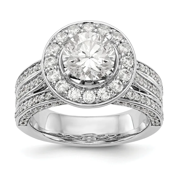 14K White Gold Peg Set Simulated Diamond Halo Engagement Ring Goldiacom Rings