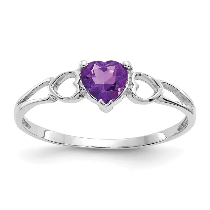 14K White Gold Polished Geniune Amethyst Birthstone Ring Goldia Rings