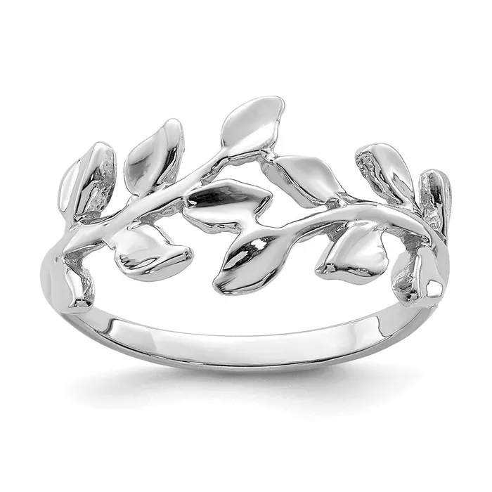 14K White Gold Polished Leaf Ring Goldia Rings