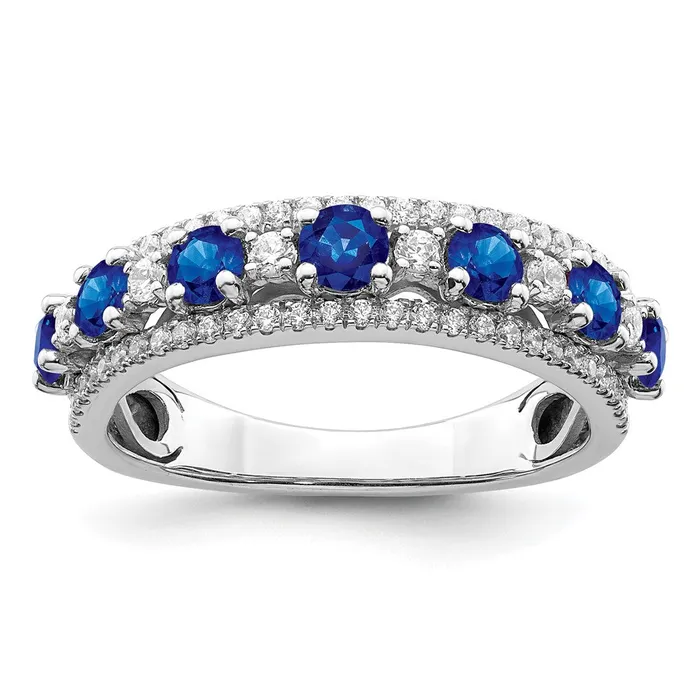 14k White Gold Polished Sapphire and Real Diamond Ring Goldia Rings