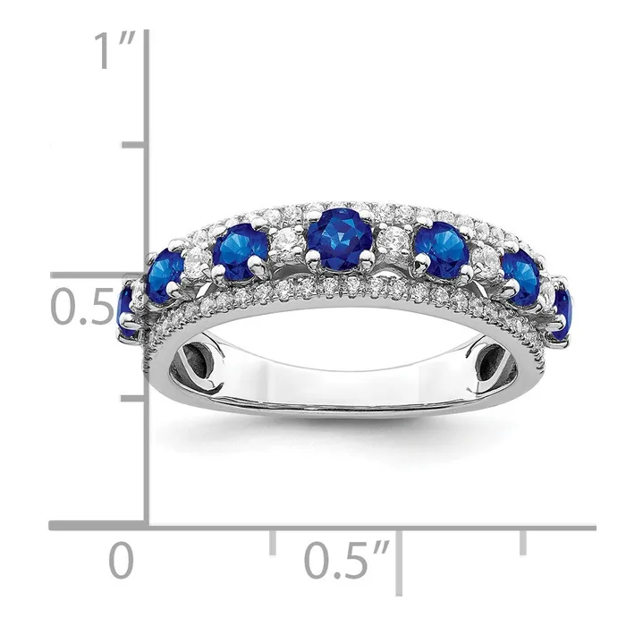 14k White Gold Polished Sapphire and Real Diamond Ring Goldia Rings