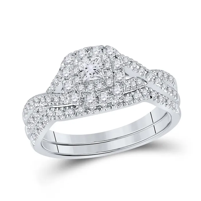 14k White Gold Princess Diamond Bridal Wedding Ring Set 12 Cttw gndatlanta Rings