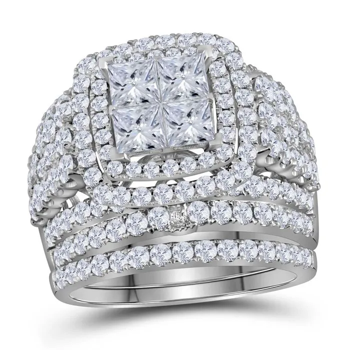 14k White Gold Princess Diamond Bridal Wedding Ring Set 334 Cttw gndatlanta Rings