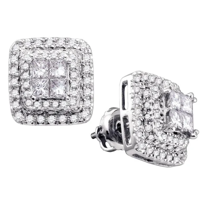 14k White Gold Princess Round Diamond Square Frame Cluster Earrings 1 Cttw gndatlanta Earrings 14k White Gold Princess Round Diamond Square Frame Cluster Earrings 1 Cttw gndatlanta Earrings