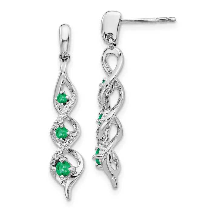 14k White Gold Real Diamond and Emerald Post Dangle Earrings Goldia Earrings 14k White Gold Real Diamond and Emerald Post Dangle Earrings Goldia Earrings