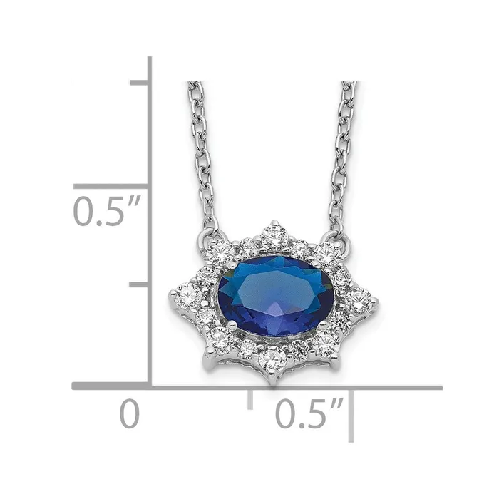 14k White Gold Real Diamond and Oval Sapphire 18 inch Necklace Goldia Necklaces