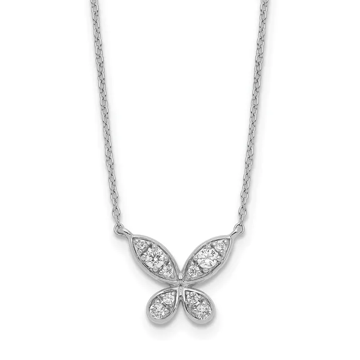 14k White Gold Real Diamond Butterfly 18in Necklace Goldia Necklaces