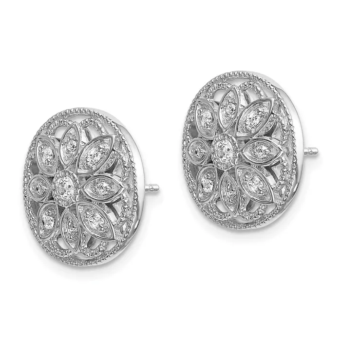 14k White Gold Real Diamond Fancy Floral Earrings Goldia Earrings