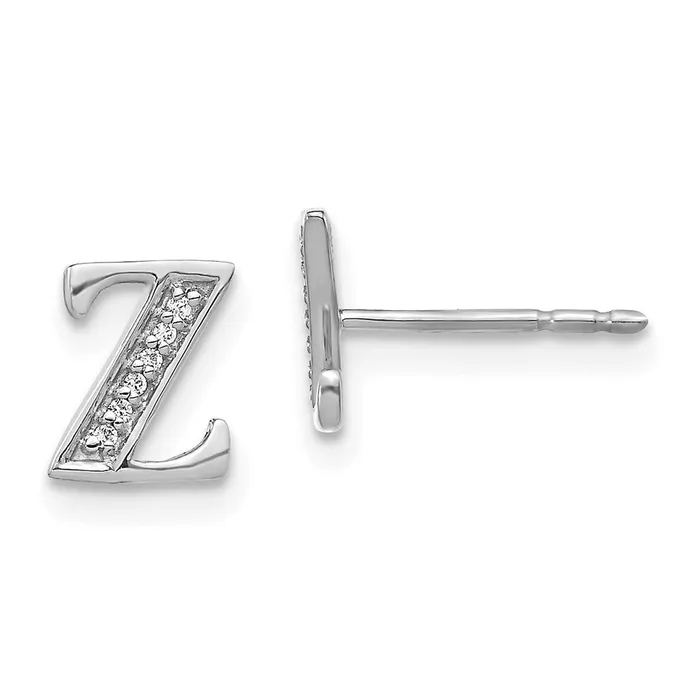14k White Gold Real Diamond Initial Z Earrings Goldia Earrings