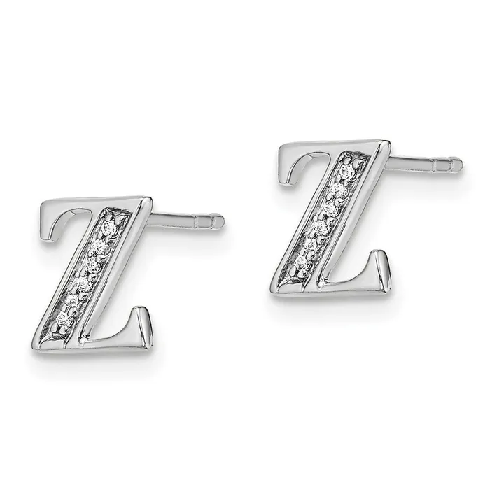 14k White Gold Real Diamond Initial Z Earrings Goldia Earrings