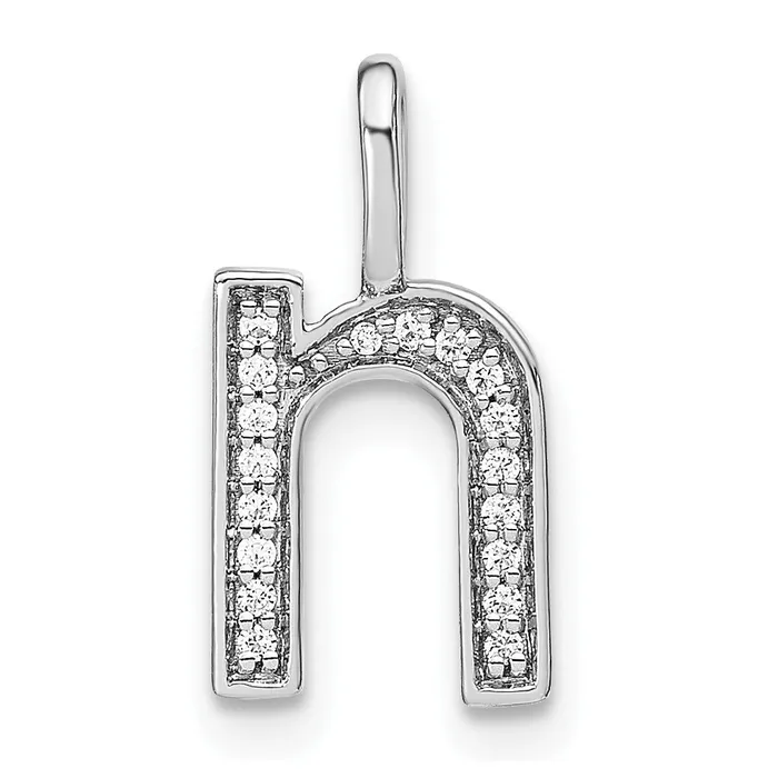 14K White Gold Real Diamond Lower Case Letter N Initial Pendant Goldia Necklaces