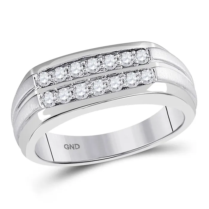 14k White Gold Round Diamond Double Row Wedding Band Ring 12 Cttw gndatlanta Rings