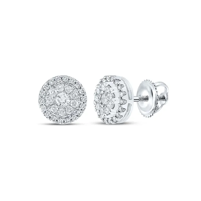 14k White Gold Round Diamond Halo Earrings 12 Cttw gndatlanta Earrings