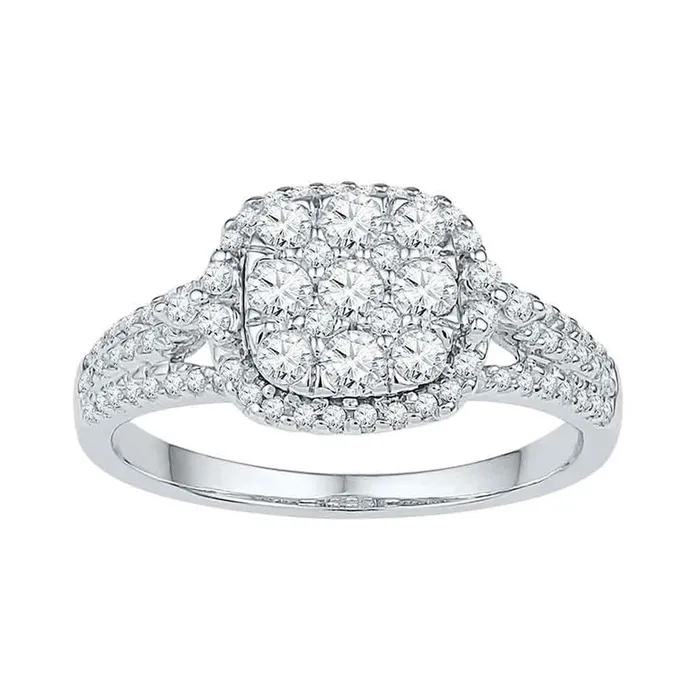 14k White Gold Round Diamond Square Cluster Ring 34 Cttw gndatlanta Rings