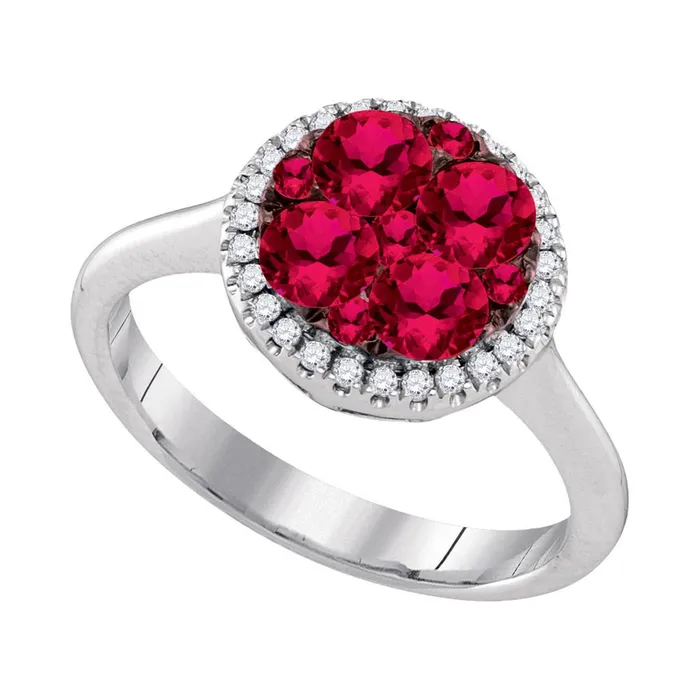 14k White Gold Round Ruby Cluster Diamond Halo Bridal Ring 1 Cttw gndatlanta Rings
