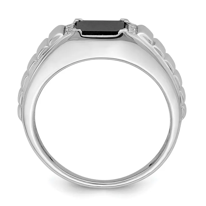 14k White Gold Square Onyx and Real Diamond Mens Ring Goldia Rings