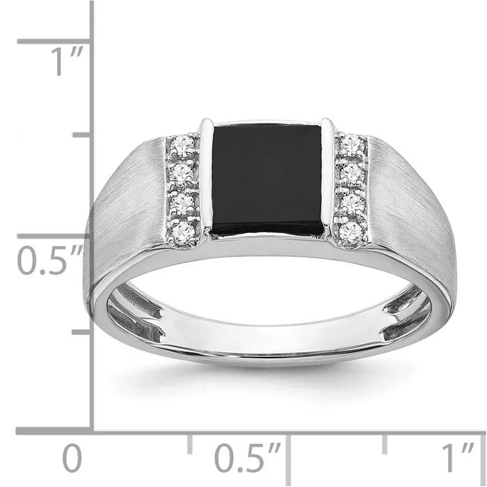 14k White Gold Square Onyx and Real Diamond Mens Ring Goldia Rings