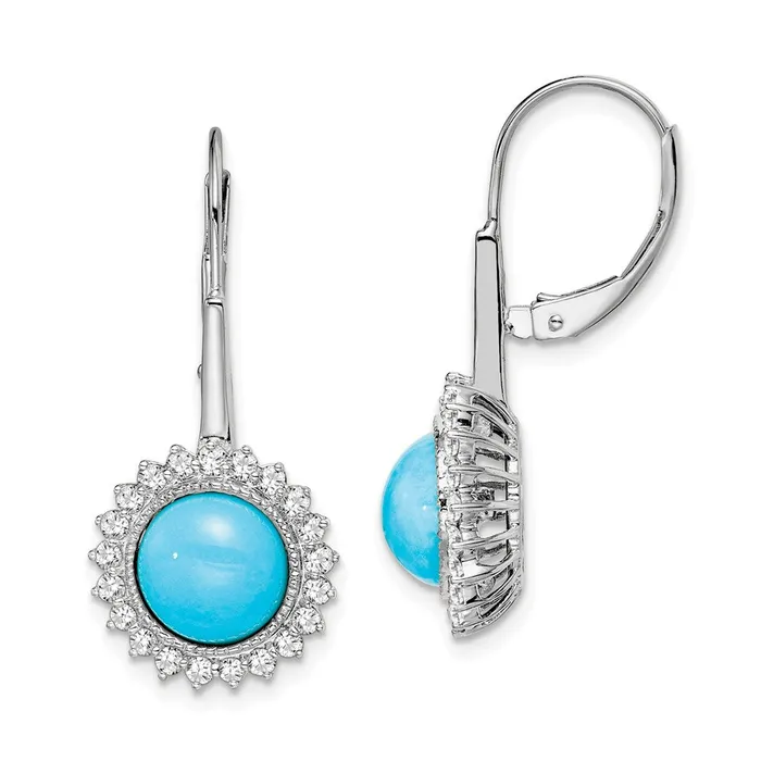 14k White Gold Turquoise and Real Diamond Leverback Earrings Goldia Earrings 14k White Gold Turquoise and Real Diamond Leverback Earrings Goldia Earrings