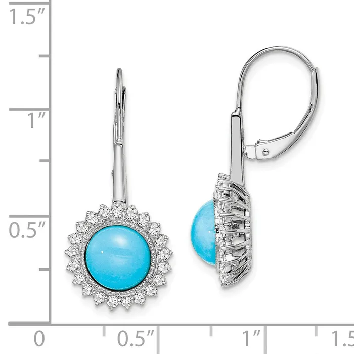 14k White Gold Turquoise and Real Diamond Leverback Earrings Goldia Earrings