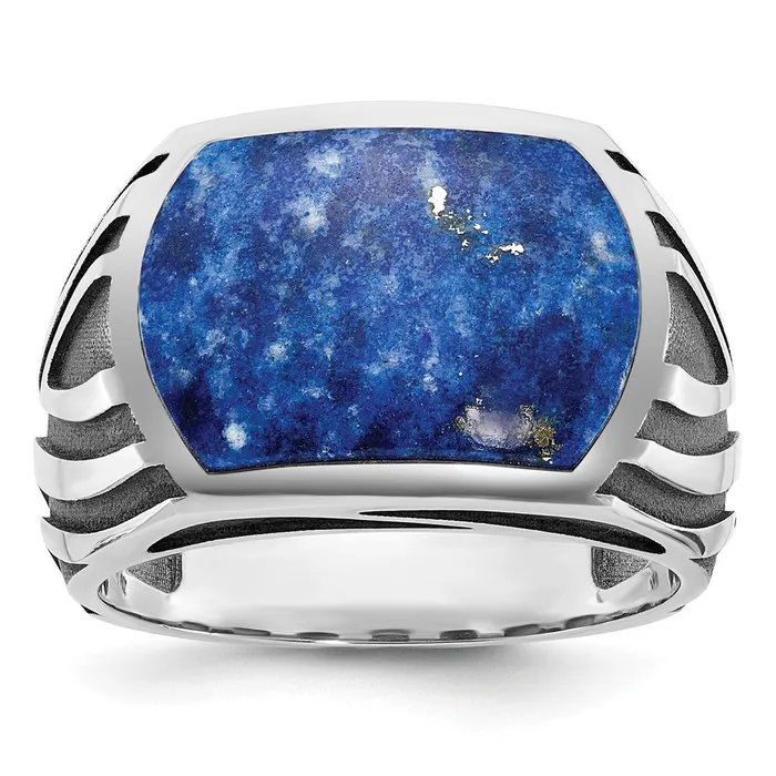 14k White Gold with Black Rhodium Mens Lapis Complete Ring Goldia Rings