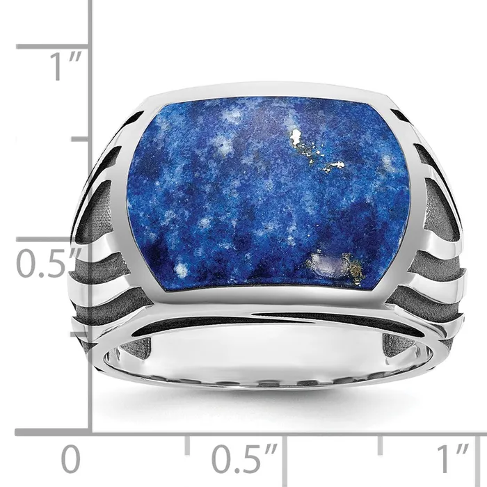 14k White Gold with Black Rhodium Mens Lapis Complete Ring Goldia Rings