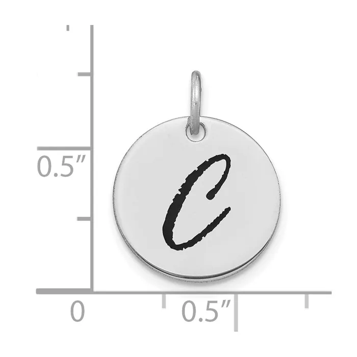 14k White Goldw Polished Black Enamel Letter C Initial Disk Charm Goldia Charm Necklaces