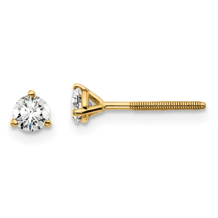 14k Yellow Gold 13 ctw Lab Grown Diamond VSSI G Round 3 Prong Heavy Wt Screwback Stud Earrings Goldia Earrings 14k Yellow Gold 13 ctw Lab Grown Diamond VSSI G Round 3 Prong Heavy Wt Screwback Stud Earrings Goldia Earrings