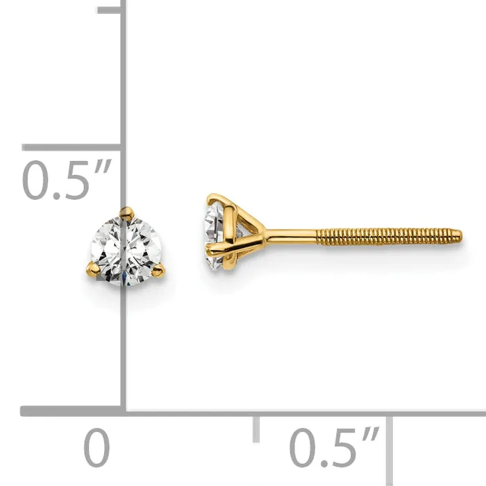 14k Yellow Gold 13 ctw Lab Grown Diamond VSSI G Round 3 Prong Heavy Wt Screwback Stud Earrings Goldia Earrings
