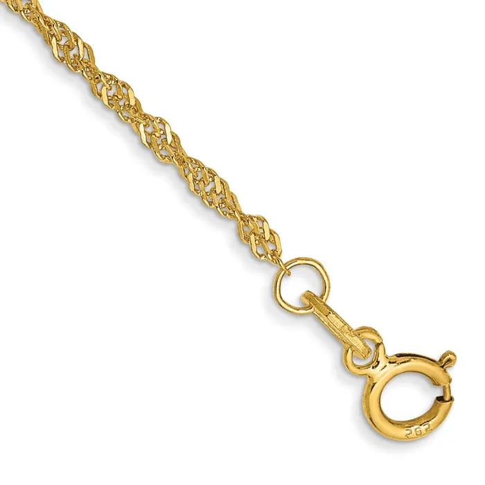 14K Yellow Gold 10 inch 140mm Singapore with Spring Ring Clasp Anklet MDS Rings