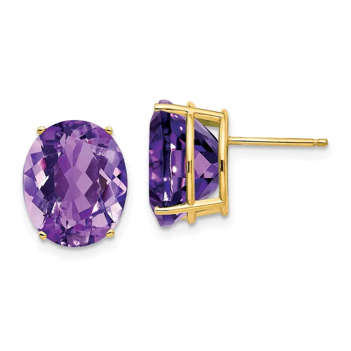 14k Yellow Gold 12x10mm Oval Amethyst Earrings Goldia Earrings