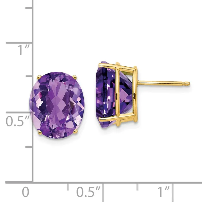 14k Yellow Gold 12x10mm Oval Amethyst Earrings Goldia Earrings