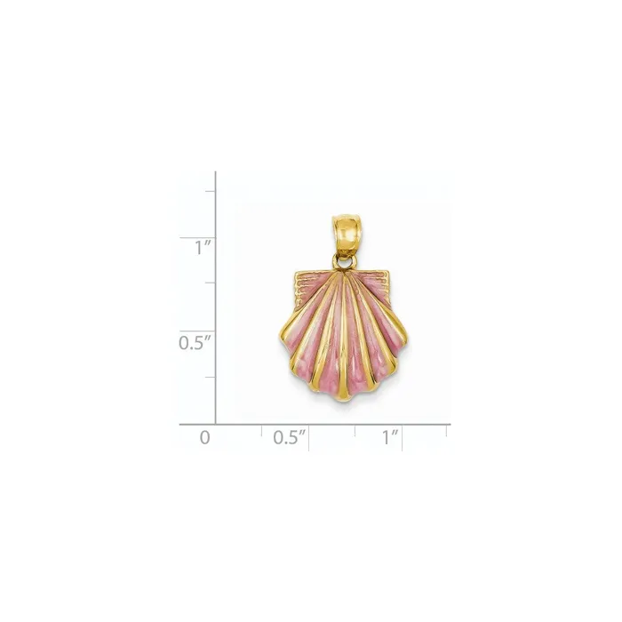 14k Yellow Gold 2D Pink Enameled Scallop Shell Pendant Goldia Necklaces