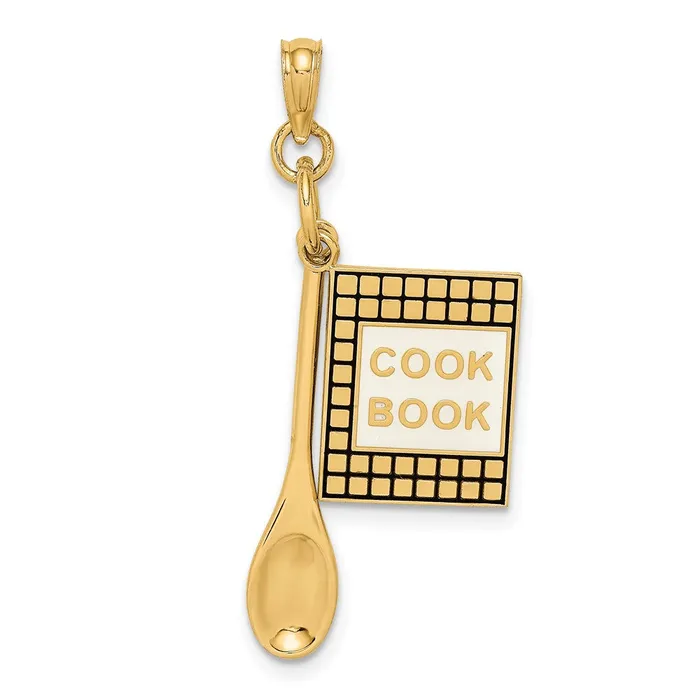 14k Yellow Gold 3D Cook Book W Black Enamel and Spoon Charm Goldia Charm Necklaces 14k Yellow Gold 3D Cook Book W Black Enamel and Spoon Charm Goldia Charm Necklaces