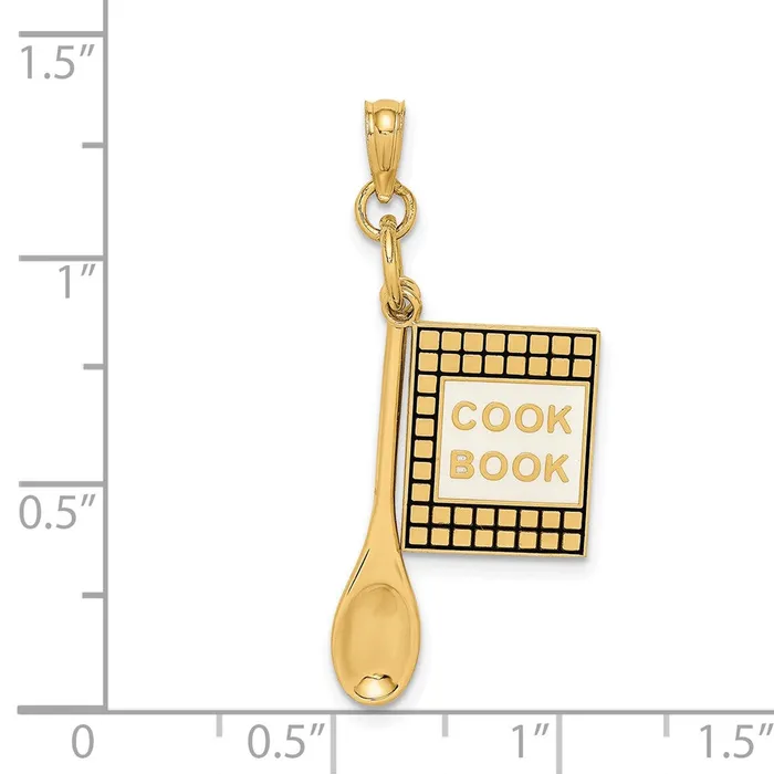 14k Yellow Gold 3D Cook Book W Black Enamel and Spoon Charm Goldia Charm Necklaces
